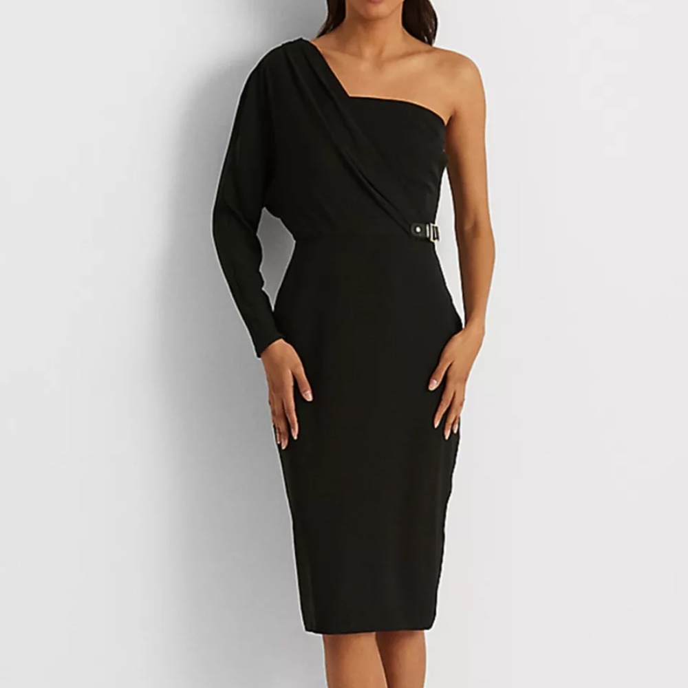 Lauren Ralph Lauren Black One-Shoulder Midi Dress